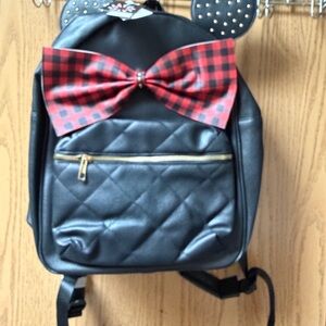 Olivia Miller Black Backpack with Red Plaid Bow
